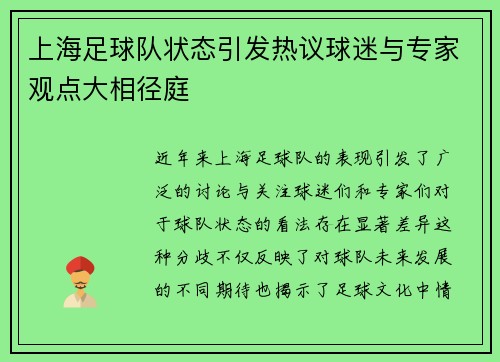 上海足球队状态引发热议球迷与专家观点大相径庭
